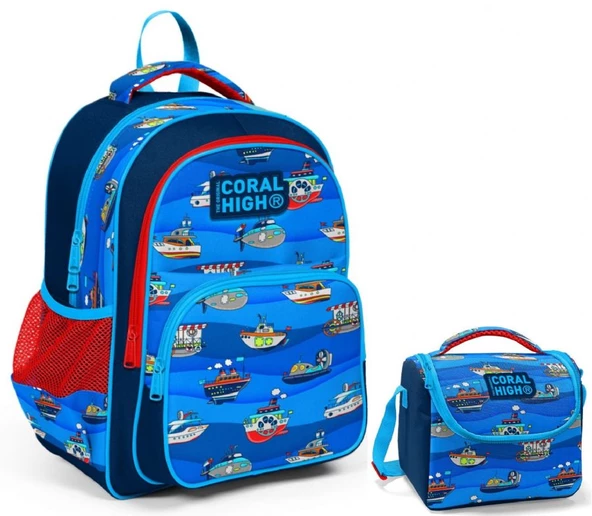 Coral High Lacivert Mavi Gemiler Erkek Çocuk İlkokul Çantası ve Beslenme Çantası Seti ürün görseli 1