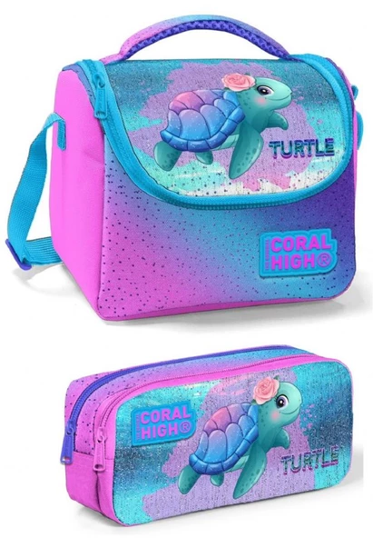 Coral High Pembe Lavanta Kaplumbağa Kız Çocuk Beslenme Çantası Seti ürün görseli 1