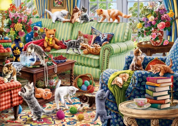 Anatolian 1500 Parça Salondaki Yaramazlar Puzzle - Kedi Yavruları ve Çiçekler ürün görseli 1