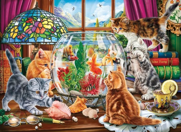 Anatolian 1000 Parça Sevimli Kediler ve Akvaryum  Etkisi Puzzle ürün görseli 1