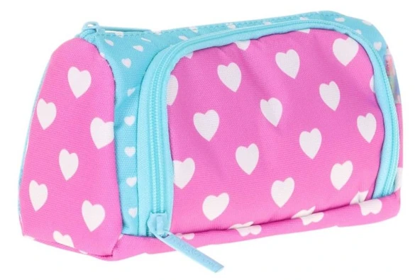 Kaukko Plump İki Bölmeli Turkuaz Pembe Kalp Desenli Kız Çocuk Kalem Çantası/Kalemlik - K2435 ürün görseli 1