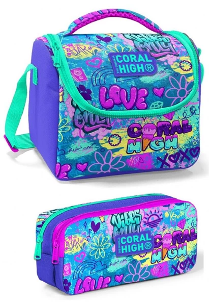 Coral High Mor Mavi Coral High Love Kız Çocuk Beslenme Çantası Seti ürün görseli 1