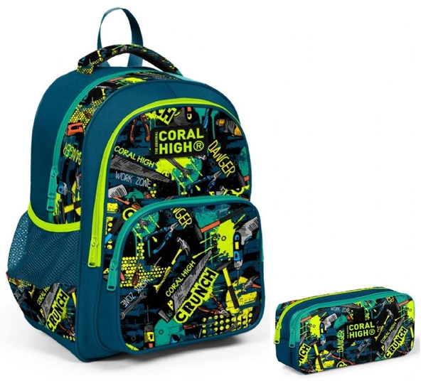 Coral High Yeşil El Aletleri Erkek Çocuk İlkokul Sırt Çantası ve Kalemlik Seti ürün görseli 1