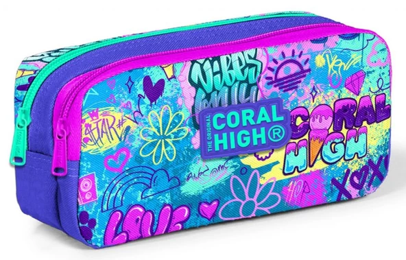 Coral High İki Bölmeli Kız Çocuk Lavanta Grafiti Kalem Çantası Kalemlik ürün görseli 1