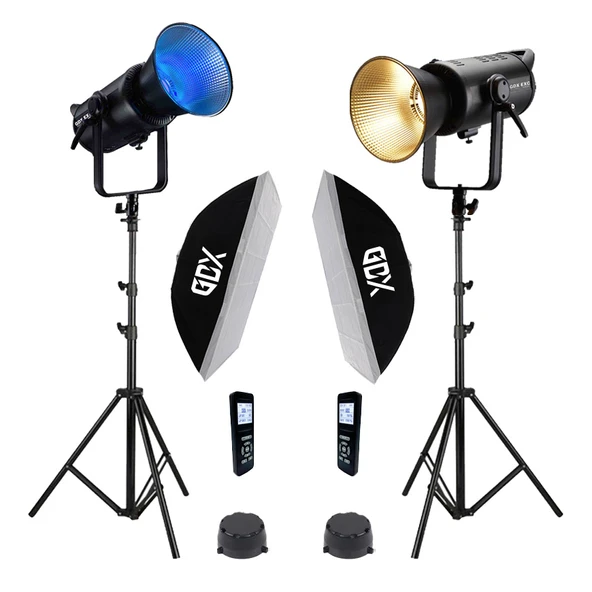 GDX EXC-180RGB-II RGB LED Video Işığı 2’li Set 360W Toplam Güç 2x 60x90 Softbox 260cm Kalın Işık Ayağı ürün görseli 1