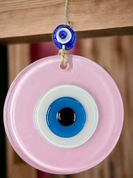 Pudra Pembe Nazar Boncuklu Duvar Süsü 10 Cm Cam Duvar Dekoru ürün görseli 1