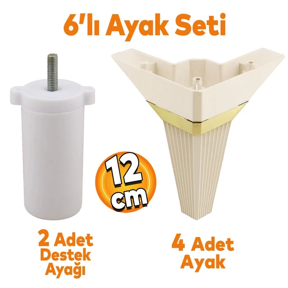 Alcazar Köşe 6'lı Set Mobilya TV Ünitesi Çekyat Koltuk Kanepe Destek Ayağı 12 cm Krem M8 Civatalı ürün görseli 1