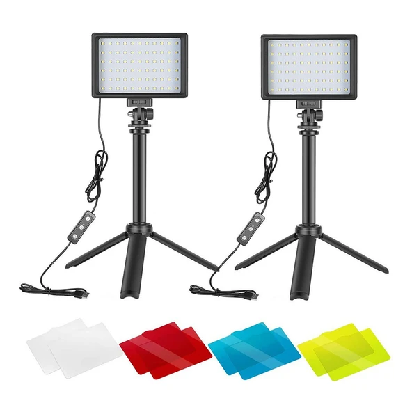 GDX SFT-120C 2'li LED Panel Işık Seti Masaüstü Standlı Renkli Filtreli Vlog Yayıncı Işığı ürün görseli 1
