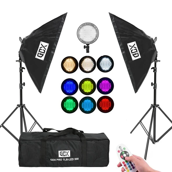GDX Pro TLB-500 RGB 2'li Çekim Işık Seti 120W Softbox Stüdyo Video Fotoğraf Işığı ürün görseli 1