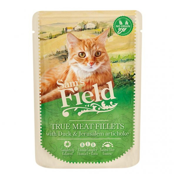 Sams Field Sf Cat Pouch Duck Filets/jerusalem Artichoke 85 G / Yaş Kedi Maması Ördek, Tavuk Ve Yer Elması SKT: 02/2026 ürün görseli 1