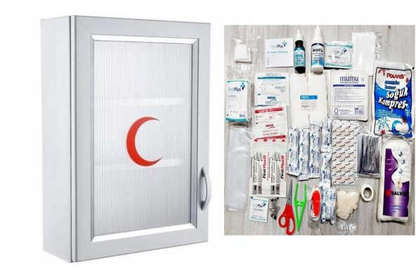 Ecza Dolabı İçi Dolu Lüx İlk Yardım İçerikli PVC 50x35x16 CM-159+PHL ürün görseli 1