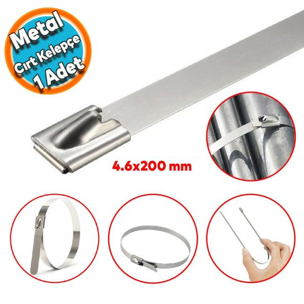 Cırt Kelepçe Metal Paslanmaz Çelik Kablo Zip Bağı Çok Amaçlı Bağlama 4.6x200 1 Adet ürün görseli 1