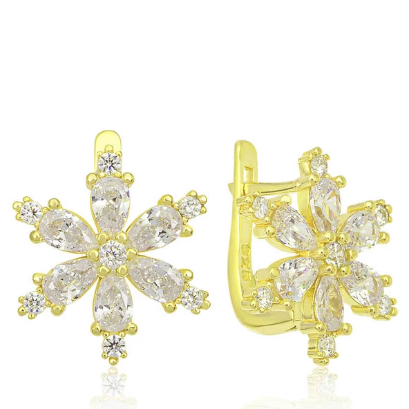 Gümüş Gold Beyaz Lotus Çiçeği Kadın Küpe SL5805 ürün görseli 1