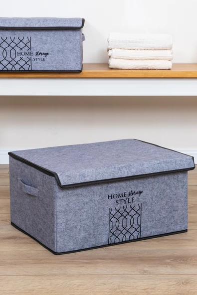 Keçe Kapaklı Çok Amaçlı Maxi Kutu Gri 47x37x24 Cm ürün görseli 1