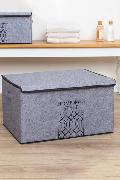 Keçe Kapaklı Çok Amaçlı Mega Plus Kutu Gri 57x41x31 Cm ürün görseli 1