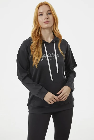 Kanguru Cepli Kapüşonlu Sweatshirt - Siyah - Resim 2