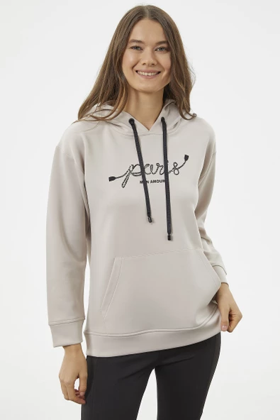 Kanguru Cepli Kapüşonlu Sweatshirt - Bej ürün görseli 1