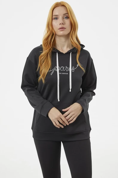 Kanguru Cepli Kapüşonlu Sweatshirt - Siyah ürün görseli 1