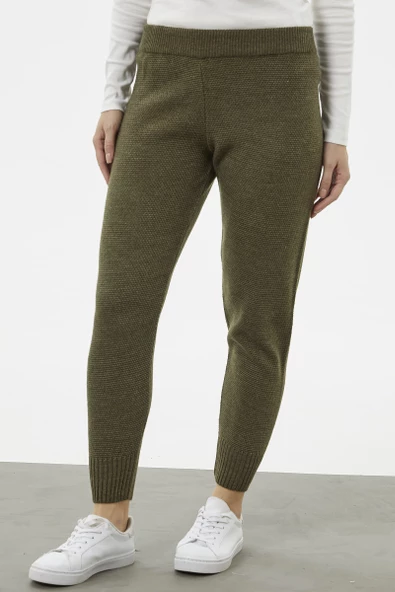 Jogger Rahat Kalıp Triko Pantolon - Haki - Resim 3