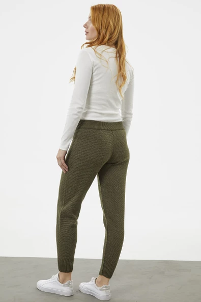 Jogger Rahat Kalıp Triko Pantolon - Haki - Resim 5