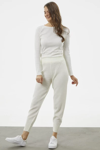 Jogger Rahat Kalıp Triko Pantolon - Kemik - Resim 2