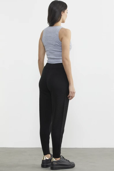 Jogger Rahat Kalıp Triko Pantolon - Siyah - Resim 6