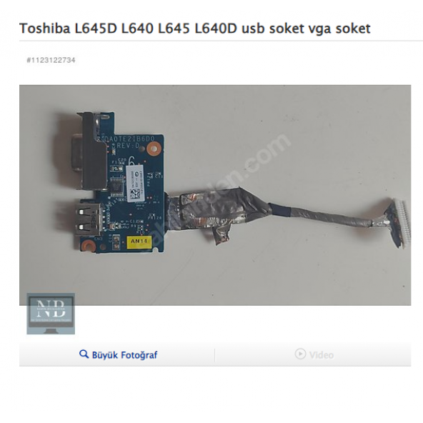 Toshiba L645D L640 L645 L640D usb soket vga soket ürün görseli 1