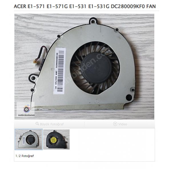 ACER E1-571 E1-571G E1-531 E1-531G DC280009KF0 FAN ürün görseli 1
