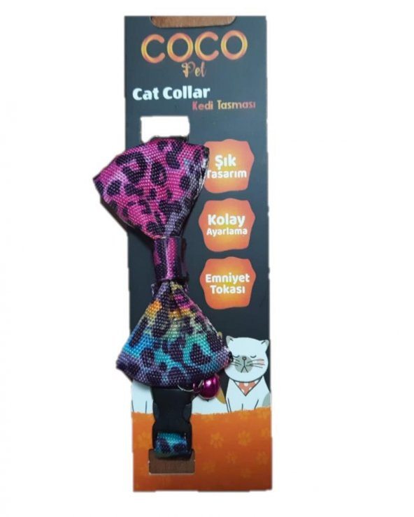Coco Pet Papyon Pembe Desenli Ayarlanabilir Kedi ve Minik Köpek Tasması ürün görseli 1