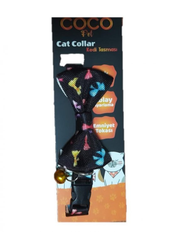 Coco Pet Papyon Siyah Kurdale Desenli Ayarlanabilir Kedi ve Minik Köpek Tasması ürün görseli 1