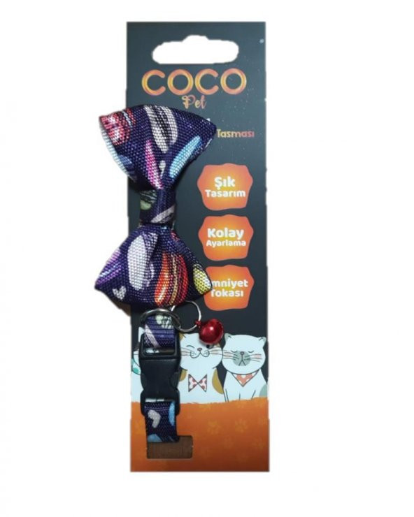 Coco Pet Papyon Mor Desenli Ayarlanabilir Kedi ve Minik Köpek Tasması ürün görseli 1