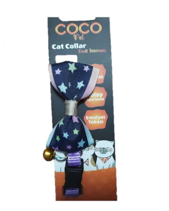 Coco Pet Papyon Lacivert Yıldız Desenli Ayarlanabilir Kedi ve Minik Köpek Tasması ürün görseli 1