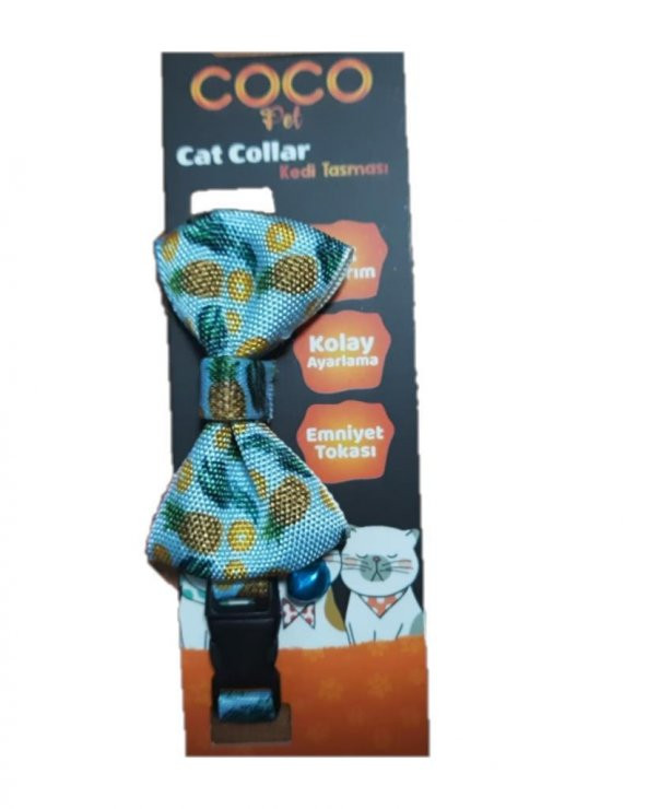 Coco Pet Papyon Ananas Desenli Ayarlanabilir Kedi ve Minik Köpek Tasması ürün görseli 1
