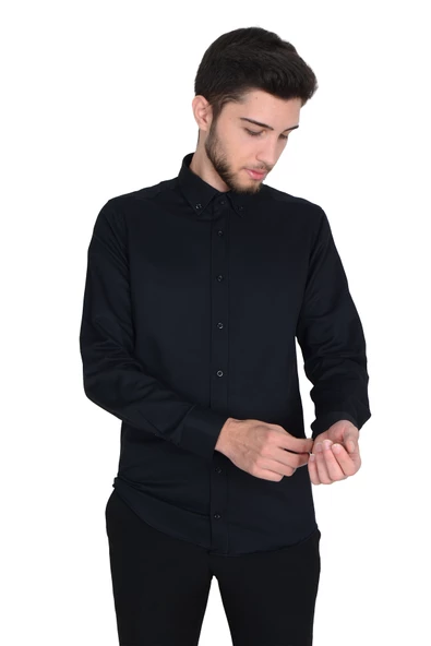 Cengiz İnler Yaka Düğmeli İnce Çizgili Erkek Gömlek ürün görseli 1