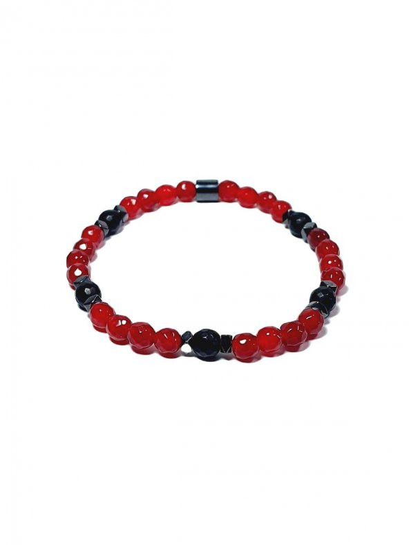JTAW24DOB1355 JANTİ BİLEKLİK FASET KESİM ONYX CEYT HEMATİT DOĞALTAŞ 8 MM ürün görseli 1