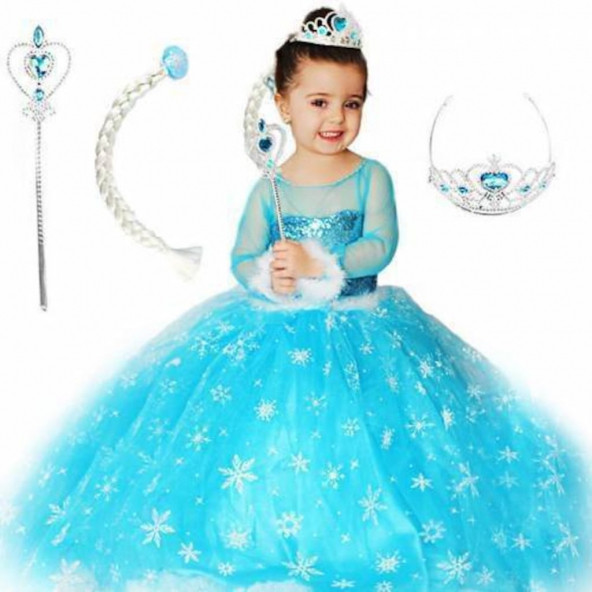 TARLATANLI ELSA KOSTÜMÜ FROZEN ELSA ANNA SİMLİ KOSTUM KARLAR ÜLKESİ ELSA KOSTÜM ELSA ÇOCUK ABİYESİ ürün görseli 1