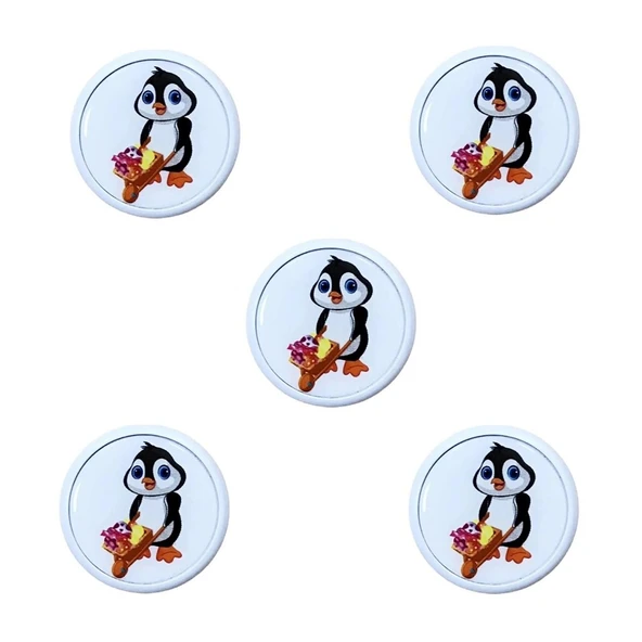 5 Adet Çocuk Odası Mobilya Kulp Tekli Düğme Çap 55 mm Penguen ürün görseli 1