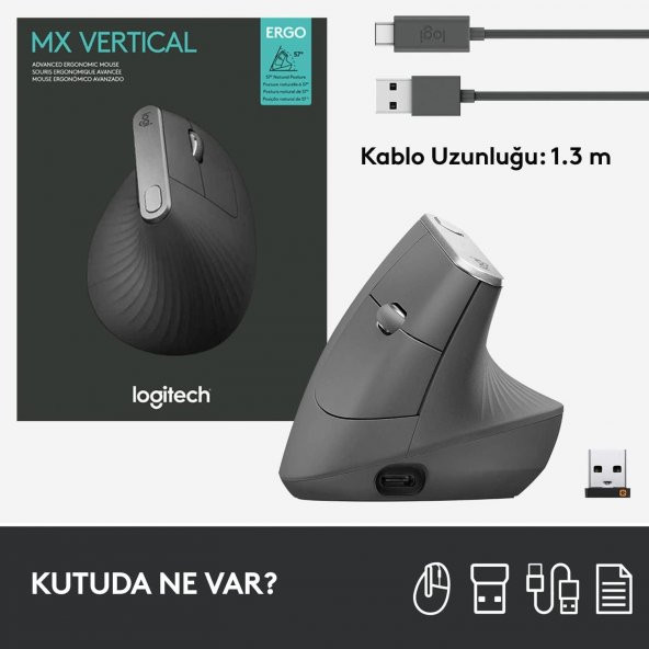 Logitech MX Vertical Advanced Ergonomic Ergo Mouse - Resim 10