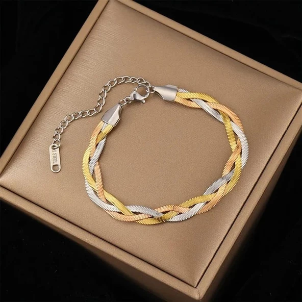 Üçrenkli Örgü Çelik Bileklik Sns400345 ürün görseli 1
