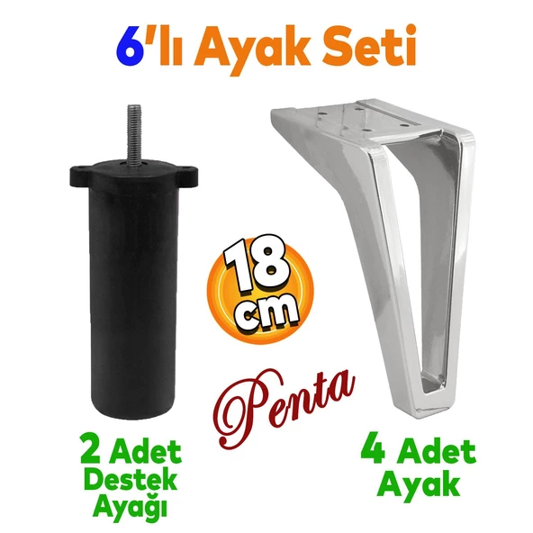 Penta 6'lı Set Mobilya Tv Ünitesi Konsol Koltuk Kanepe Destek Ayağı 18 Cm Krom Ayakları M8 Civatalı ürün görseli 1