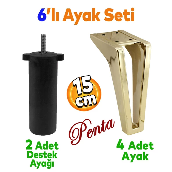 Penta 6'lı Set Mobilya Tv Ünitesi Çekyat Koltuk Kanepe Destek Ayağı 15 Cm Altın Ayakları M8 Civatalı ürün görseli 1