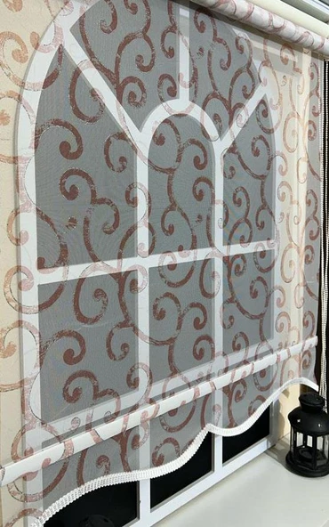 StorBurada Çift Mekanizmalı Desenli Tül Stor Perde Pembe Baskı STB-106  Pembe 110 x 260 ürün görseli 1