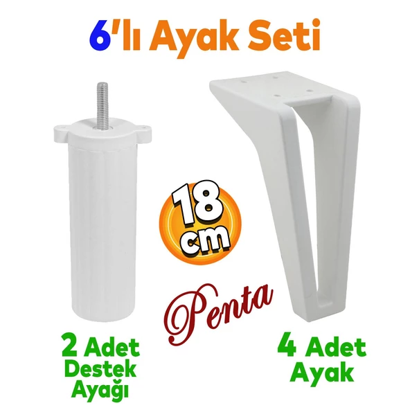 Penta 6'lı Set Mobilya Tv Ünitesi Konsol Koltuk Kanepe Destek Ayağı 18 Cm Beyaz Ayakları M8 Civatalı ürün görseli 1
