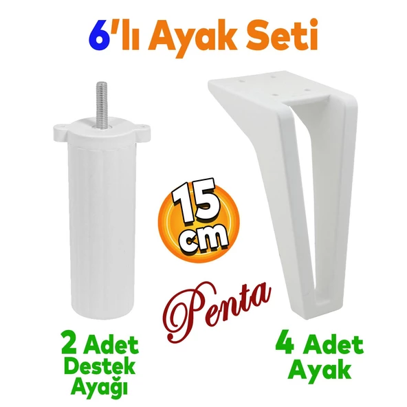 Penta 6'lı Set Mobilya Tv Ünitesi Çekyat Koltuk Kanepe Destek Ayağı 15 Cm Beyaz Ayakları M8 Civatalı ürün görseli 1
