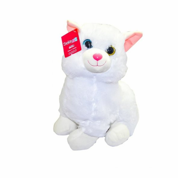 Selay Peluş Kalpli Kedi Beyaz 30 Cm 3007 ürün görseli 1