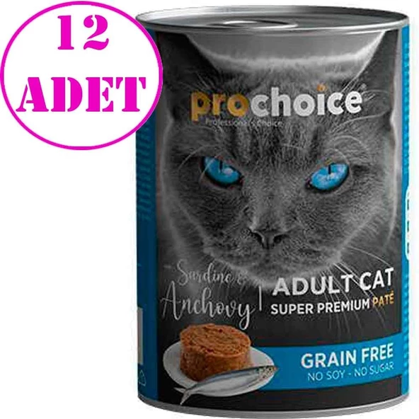 Pro Choice Sardalya ve Hamsili Tahılsız Pate Yetişkin Kedi Konservesi 400 Gr 12 AD ürün görseli 1