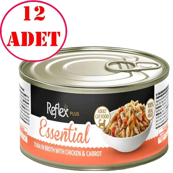Reflex Plus Essential Ton Balıklı, Tavuklu Ve Havuçlu Yetişkin Kedi Konservesi 70 Gr 12 AD ürün görseli 1