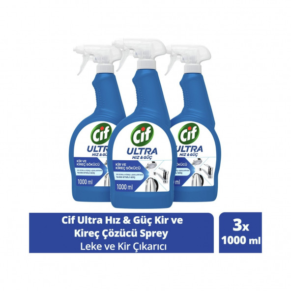 Cıf Ultra Hız Güç Kireç Sökücü Sprey Leke ve Kir Çıkarıcı 1000 Ml x 3 Adet ürün görseli 1
