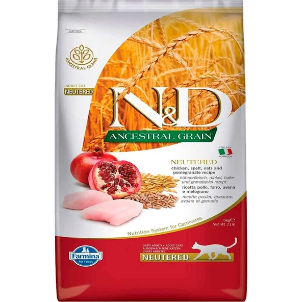 ND Düşük Tahıllı Tavuk Etli Narlı Kısırlaştırılmış Kedi Maması 5 kg ürün görseli 1