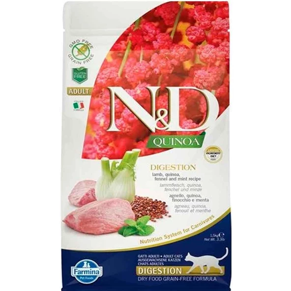 ND Quinoa Tahılsız Kuzu Etli Digestion Kedi Maması 1,5 kg ürün görseli 1